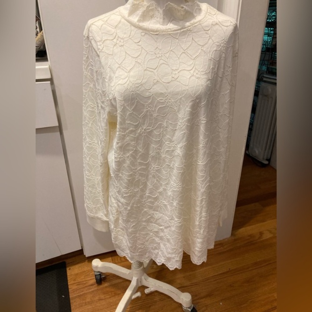Soft Surroundings -Ivory Long Sleeve Lace High Neck Blouse- XL